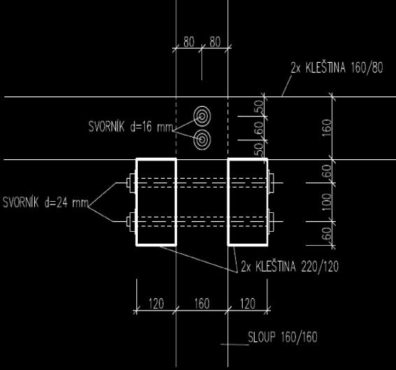 Pipojované pruty s šíkou 80 mm jsou uloženy na kleštin nižší výškové úrovn v daném pate, tím pádem tyto spoje