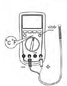 H. Měření teploty (pouze UT61B a UT61C) (viz obrázek 9) Obrázek 9 Přiložená teplotní sonda typu K lze použít pouze pro teploty do 230 C.