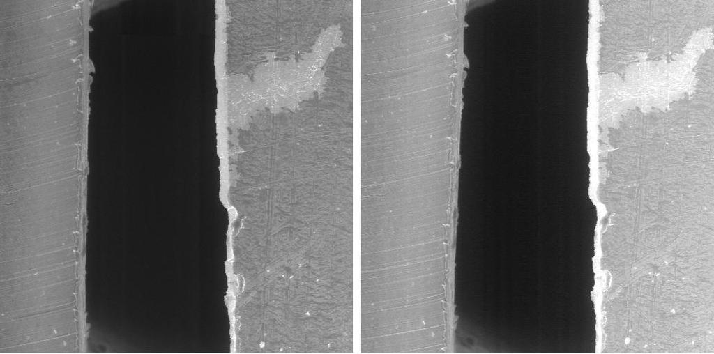 (vlevo) pracovní vzdálenost vzorku 3 mm, (vpravo) pracovní vzdálenost vzorku 4 mm Obr.