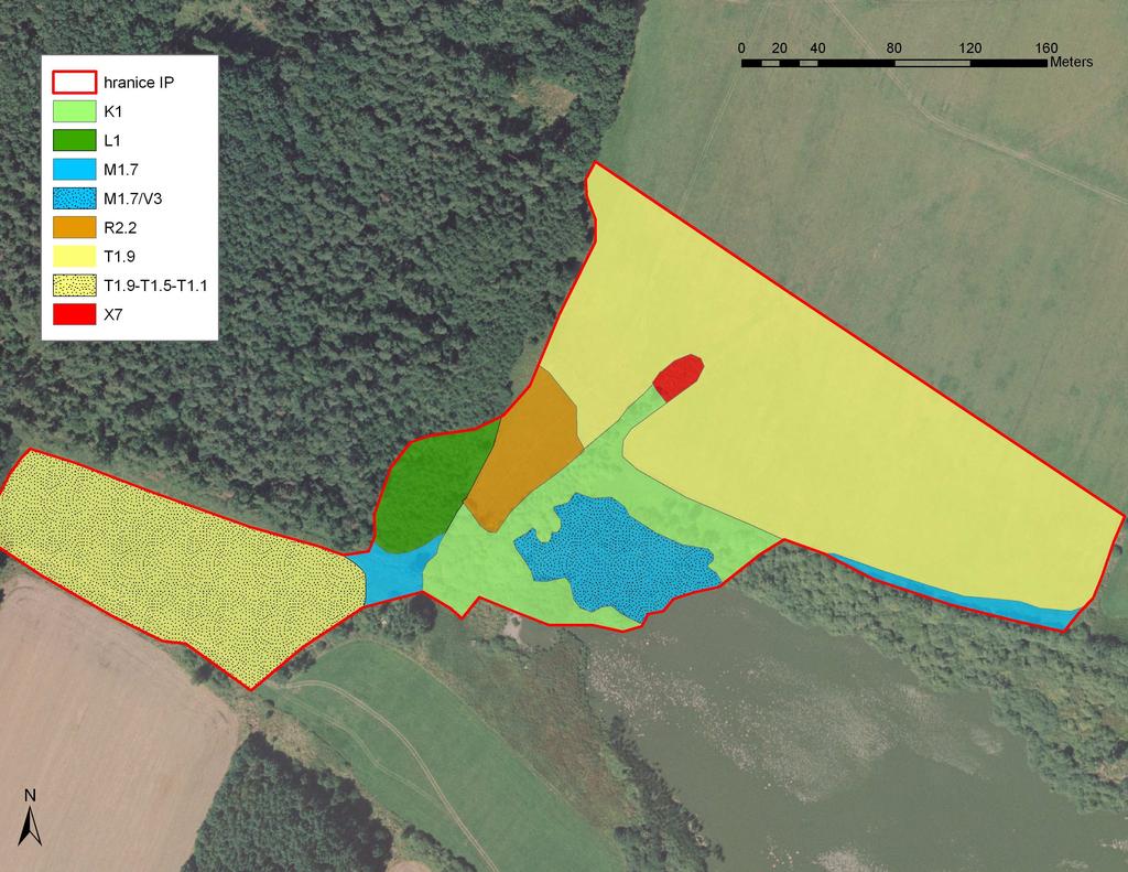 21 Obr 7: Mapa aktuální vegetace lokality Podhorský rybník, stav v r. 2009.