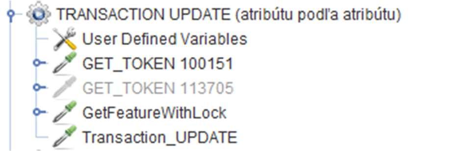 V priloženej sade, ako aj na nižšie uvedenom obrázku možno vidieť, že každé volanie obsahuje tieto dva dopyty (GET_TOKEN 100151 a GET_TOKEN 113705).