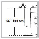 Připojení odtokové hadice Připojte odtokovou hadici ke kanalizaci ve výšce 65-100 cm nad zemí tak, aby nebyla ohnutá; případně ji můžete zavěsit na umyvadlo nebo vanu a hadici upevněte ke kohoutku