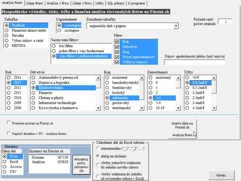 3 z 21 Formulár Analýza firiem ----------------------------------------------------------------------------------------- Databázy Zdroj dát Ak je ako zdroj dát Access Db, tak sa generujú SQL dopyty