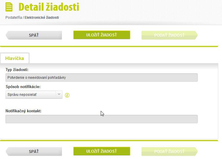 3. Môžete si vybrať spôsob notifikácie (sms, email alebo správu neposielať). Po zadaní notifikácie treba kliknúť na tlačítko ULOŽIŤ ŽIADOSŤ.