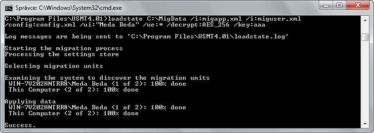 User State Migration Tool (USMT) LoadState Obnovení definovaných uživatelských dat Příklad obnovení dat