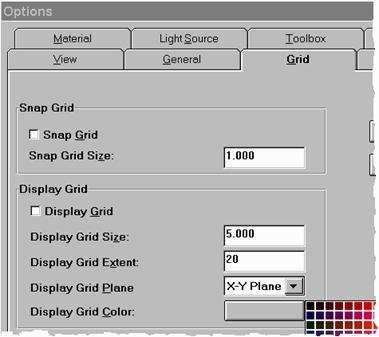 Snap Toolbox - ikony umožňující uchopení objektu Material Toolbox - umožňuje volbu materiálu Color Toolbox - umožňuje volbu pracovní barvy Scroll Bar - zobrazení rolovacích proužků ad b) General