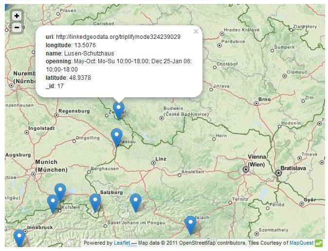 Mapa umožňuje vykresľovať aj oblasti na mape, ak údaje obsahujú polygóny vo formáte GeoJSON. 4.3.11.