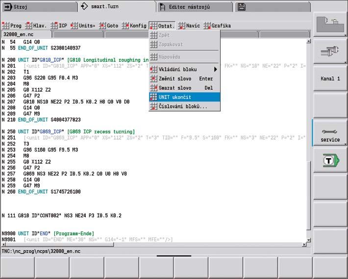 výkonné NC programy s DIN PLUS Programování v DIN PLUS Jak jsme již zmínili, nabízí smart.turn "units" pro obrábění a "units" pro zvláštní funkce.
