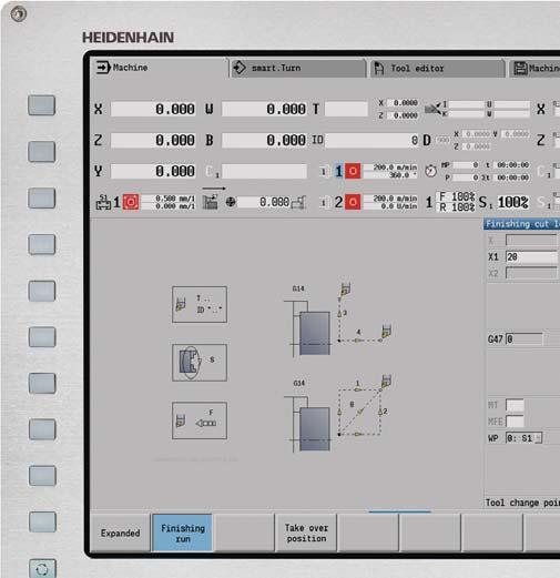 Přehledný a uživatelsky přátelský CNC PILOT 640 v dialogu s obsluhou Monitor Barevný TFT monitor s úhlopříčkou 19" přehledně zobrazuje všechny informace, potřebné k programování, obsluze a kontrole