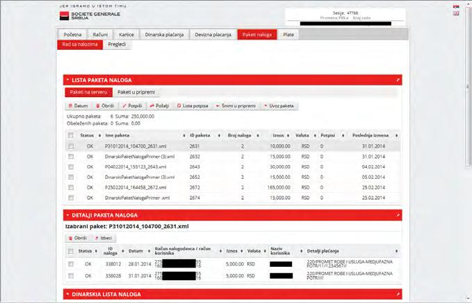 49 Rad sa paketima naloga Rad sa paketima naloga podrazumeva rad sa kako dinarskim tako i deviznim paketima naloga.
