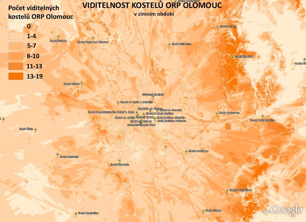 Observer points Příklad: Mám vrstvu kostelů, a zajímá mě, ze