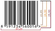 Časté chyby při realizaci symbolů Velikost symbolu Koeficient zobrazení pro symboly EAN/UPC je 0,8-2,0, tedy 80-200% jmenovité velikosti.