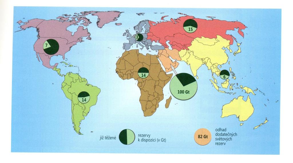 Rozmiestnenie svetových zásob ropy podľa regiónov (Gt gigatony, 10 9 miliarda) Krajiny s najväčšou