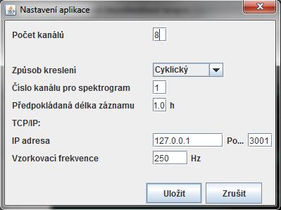 8. Příloha - Uživatelská příručka Ještě než načteme data, je vhodné v záložce Nastavení upřesnit, kolik kanálů chceme vykreslovat a jakým