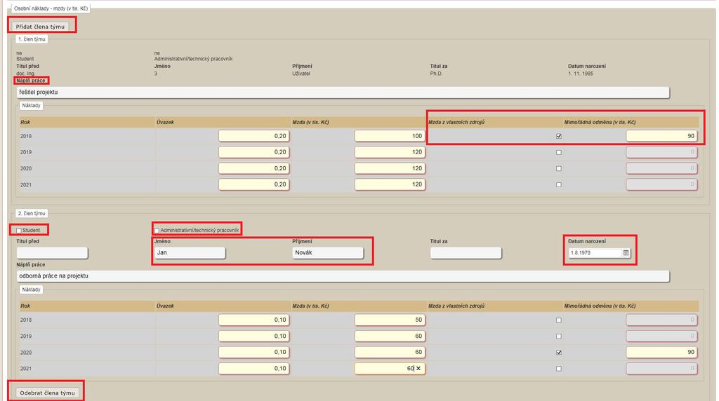 Pokud se na projektu budou podílet studenti, je nutné zaškrtnou příslušné pole u Student.