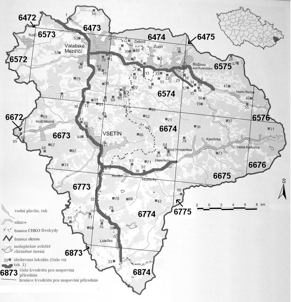 Obr. 1: Mapa sledovaného území s vyznačením