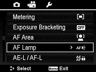 ostření Center ostření na střed scény Tracking Sledování na zaostřený objekt Lampa autofokusu