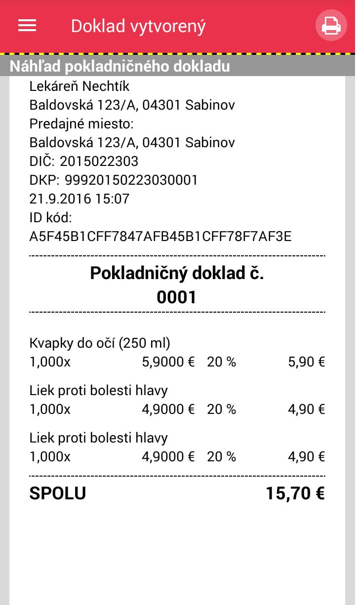 možnosť záporná. Typ položky vrátená vyberie (postup viď. 2.7.1.1 Pridanie tovaru typ položky vrátená), ak chce podnikateľ zrušiť evidovanú položku už po jej vytlačení na PD).