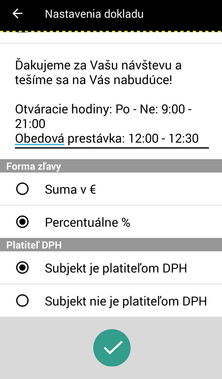 o ak podnikateľ nezaklikne príznak, možnosť zadávania informácií na doklad nebude aktivovaná Obrázok 58: Možnosti nastavenia