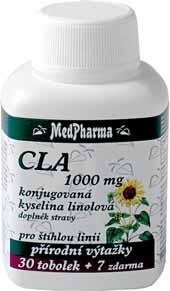 PŘÍRODNÍ VÝTAŽKY CLA 1000 mg konjugovaná kyselina linolová CLA (konjugovaná kyselina linolová) je látka, která je přirozenou součástí lidského organizmu.