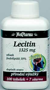 Lecitin přispívá k udržení normální: činnosti jater činnosti mozku hladiny cholesterolu v krvi Upozornění: Obsahuje alergenní látku - sójový lecitin. 1 tobolka denně.
