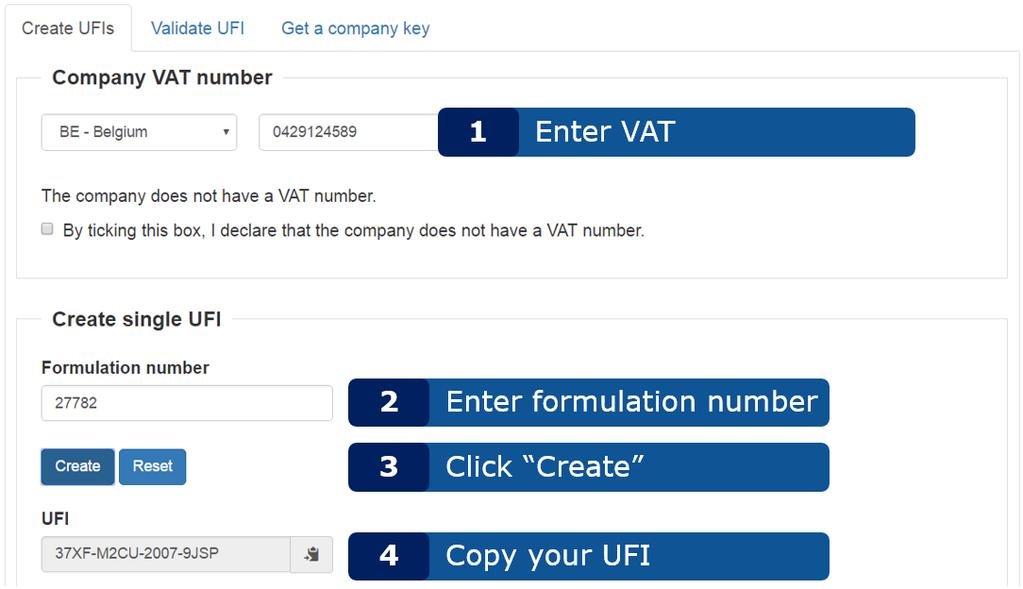 2.2 Vytvoření jednoho identifikátoru UFI Vytvoření jednoho identifikátoru UFI je jednoduchý proces o čtyřech krocích, jak ukazuje Obrázek 2-1.