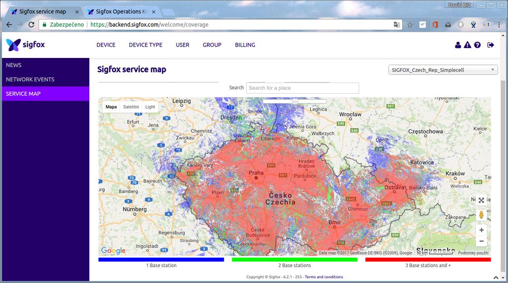 ZOBRAZENÍ INFORMACÍ O AKTUÁLNÍM POKRYTÍ SÍTĚ V rámci služeb backendu máte přístup k aktuálním informací o pokrytí sítě, mapa pokrytí je generovaná na základě modelu šíření signálu a aktuálního stavu