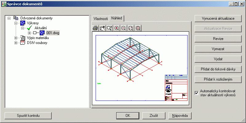 Správce dokumentů-výkresů Pro náhled, správu a mazání vytvořených detailů uložených v separátních výkresech (DWG) slouží Správce dokumentů.