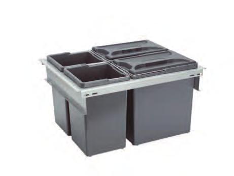 Odp. koš CUBE Basic 600, 3 12 l + 1 3,3 l, K60, šedý plast 1007 147 602 Rozměr výrobku: 555 400 295 mm Vnější šířka skříňky: 600 mm Objem: 3 12