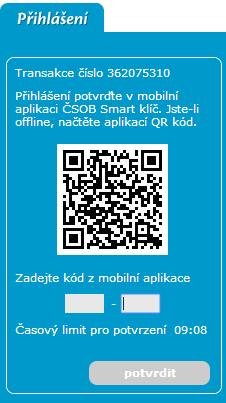 Tlačítkem potvrdit se přihlásíte do služby s pasivním přístupem k operacím. Aktivní operace musíte autorizovat SMS klíčem nebo čipovou kartou s certifikátem. Neproběhlo přihlášení úspěšně?