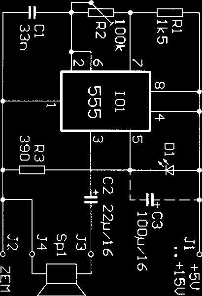 5 IO1 kmitoètovì modulovat, èímž vytvoøíme velmi zajímavé zvukové efekty. Jako nejjednodušší zdroj modulaèního signálu se nabízí tzv. samoblikající dioda LED. Podle obr. 1 a obr.