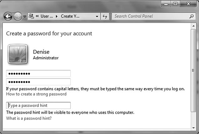 16. Vyladěni 3. Klikněte na možnost Změnit heslo systému Windows. 4. Klikněte na volbu Vytvořit heslo pro svůj účet. 16.