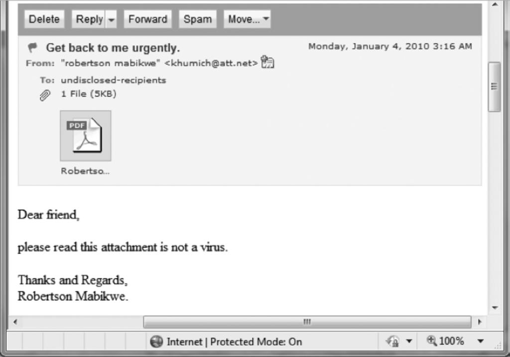 2. Poznej své nepr átele Skoc ili byste na tento? Text zobrazeného dopisu: Milý příteli, přečti si prosím tuto přílohu. Není to virus. Díky a zdravím.