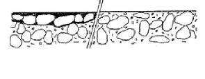 Obrázek 06: Ztráta makrotextury - ztráta mikrotextury - vyhlazením zrn kameniva v povrchu vozovky vlivem dotyku s pneumatikami.
