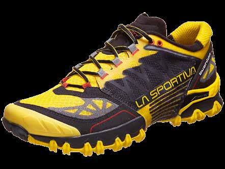 LA SPORTIVA BUSHIDO Krosová bota s výrazným designem. Vyniká zejména v technickém (především kamenitém) terénu. Gripy jsou jen nízké, na šotolině a v lehčím terénu ale zabírají dostatečně.