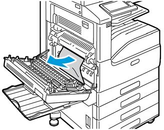 Řešení problémů Odstranění zaseknutého papíru z dvířek A, B a C Aby se vyřešila chyba zobrazená na ovládacím panelu, odstraňte veškerý papír z dráhy papíru.