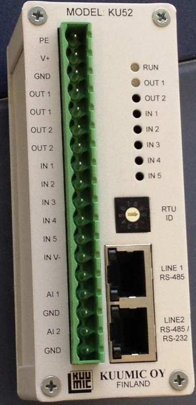 KOMUNIKAČNÍ JEDNOTKY KUUMIC KUUMIC COMMUNICATION UNITS KU52 Control Unit KU52 is miniature substation unit with I/O for one motor drive and IEC60870-5-101 data communication.