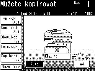 2 Kopírování 2.1 3 Podle potřeby změňte nastavení. % Chcete-li vytvořit dvě nebo více kopií, zadejte počet kopií pomocí číselnice. % Pokročilá nastavení můžete upravit po stisknutí [Rozšířené].