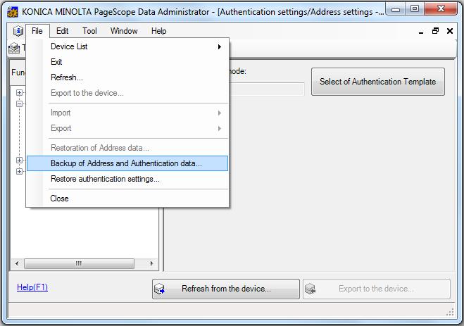 13.1 Zálohování nastavení stroje pomocí PS Data Administrator Aplikace PS Data Administrator umožňuje vytvořit zálohu nastavení ověřování uživatele a sledování