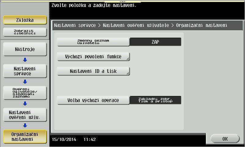 Při zapnutí funkce Veřejný přístup se v seznamu registrovaných uživatelů objeví uživatel public. Tomuto veřejnému uživateli lze omezit funkce, které bude mít dostupné.