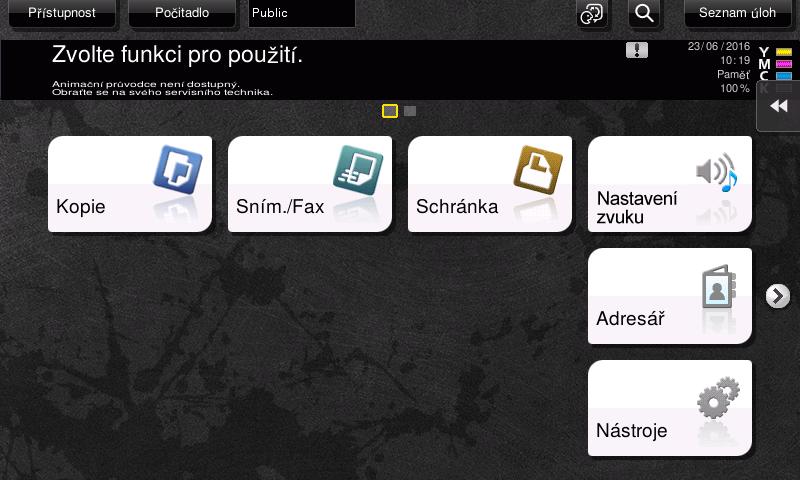 Dotykový panel 2.6 2 2.6 Dotykový panel 2.6.1 Hlavní nabídka Stisknutím tlačítka Nabídka na ovládacím panelu se zobrazí hlavní nabídka.