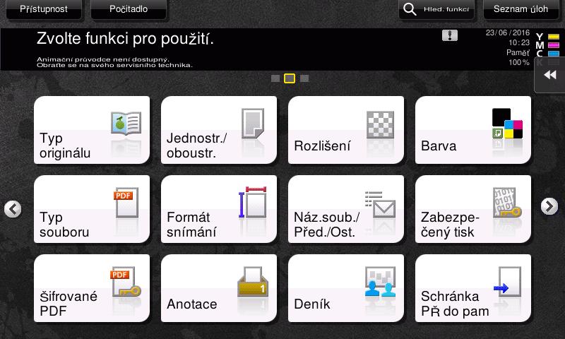 2.6 Dotykový panel 2 Přizpůsobení hlavní nabídky Hlavní nabídku lze v případě