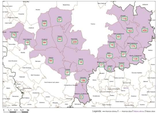 Mapa č. 4 Kapacita ubytovacích zařízení na území MAS KJH, o.p.s. (počet lůžek) 12 5.