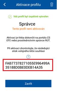 Obr. 9 Přímá aktivace Mobilní aplikace Aktivace kódu Do kolonky Název zadejte název nového profilu Vytvořte Heslo, které obsahuje minimálně 4 znaky a následně jej zopakujte v kolonce Heslo znovu.