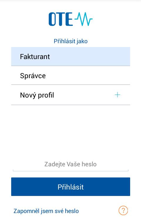 2.2.3 Přihlášení uživatele Do aplikace se přihlaste výběrem profilu a zadáním hesla na úvodní obrazovce mobilní
