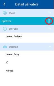 1 Odstranění profilu V zobrazeném Detailu uživatele klikem na ikonu provedete