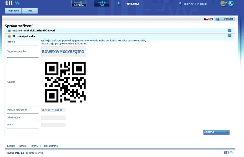 6 Přímá aktivace Webový portál Nyní je třeba vygenerovaný QR kód přenést do mobilního zařízení,