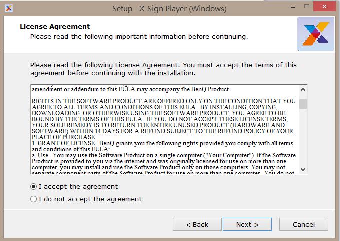 Připojení k programu X-Sign Manager (Windows) Program BenQ X-Sign Player (Windows) má dva režimy: Síťovou verzi a Samostatnou verzi.