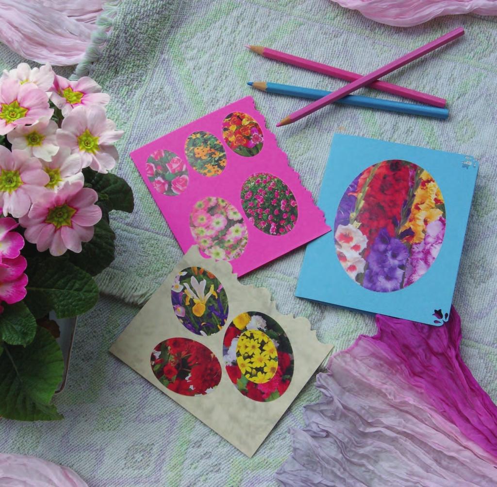 Velikonoční přáníčka Materiál Barevné čtvrtky, obrázky květin,