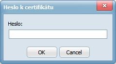 15. Stiskneme tlačítko Otevřít a Mediox nás vyzve k zadání hesla k certifikátu.